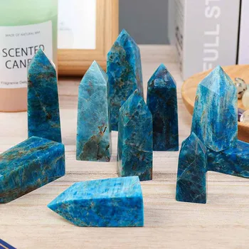 Натуральный камень, синий кристалл апатита, Точечный целебный камень, Кристаллы, Башня, образец минерала, Духовная Энергия, Обелиск, Жезл, украшение