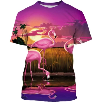 Новая Летняя новинка, футболки с 3D-принтом Flamingo, мужские и женские модные топы с короткими рукавами