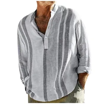 Новые дизайнерские Гавайские рубашки Для мужчин, Полосатая хлопчатобумажная льняная рубашка на пуговицах с длинными рукавами, Свободные повседневные блузки, мужская рубашка 2023 г.