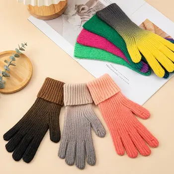 Новые Теплые Утолщенные Модные Кашемировые перчатки с сенсорным экраном, Вязаные перчатки цвета Радуги