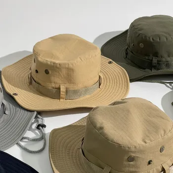 Новые шляпы для мужчин, камуфляжная тактическая кепка с широкими полями, защищающая от ультрафиолета, пляжная солнцезащитная панама, однотонные кепки для рыбалки, пеших прогулок, охоты.