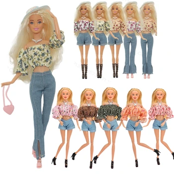 Новый 1 комплект кукольной одежды Топ с цветочным узором, Брюки, Обувь, одежда для куклы Барби 30 см, Одежда для кукол, Аксессуары для кукол