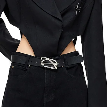 Новый кожаный женский ремень y2k, Модные Джинсы с геометрической пряжкой, черный поясной ремень, винтажный женский пояс, Мужские ремни, аксессуары