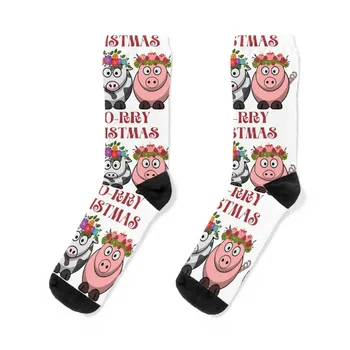 Носки COW CHRISTMAS MERRY CHRISTMAS, нескользящие носки, носки дизайнерского бренда, баскетбольные носки, мужские носки для гольфа, женские носки