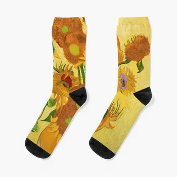 Носки Sunflowers by Van Gogh, мужские носки, хлопковые высококачественные яркие носки с подвязками, женские носки, мужские носки