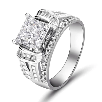 Обручальные кольца Princess Square CZ Для женщин, высококачественные Серебряные кольца с Искрящимися кольцами для предложений о помолвке, Ювелирные изделия