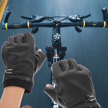 Перчатки из искусственной кожи, велосипедные перчатки с полупальцами, круглые перчатки для вождения, мужские и женские перчатки (черные, свободный размер)