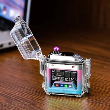 Прозрачный чехол, USB-зажигалка для зарядки, наружный водонепроницаемый электронный импульсный Цифровой дисплей мощности, аксессуары для курения с двойной дугой
