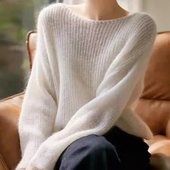 Пуловер с вырезами, женский Корейский свитер из тонкого трикотажа с круглым вырезом и длинным рукавом, женский осенний топ свободного кроя в ленивом стиле 2023