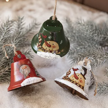 Рождественская елка в европейском и американском стиле, Винтажный железный расписной колокольчик, Подвесной кулон, Рождественские украшения, Реквизит, Подвеска