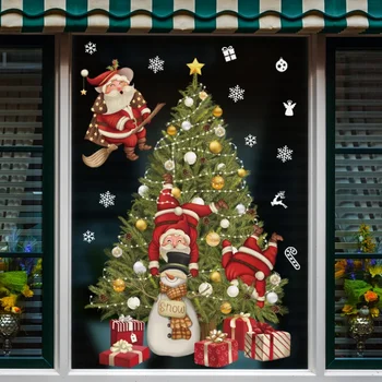 Рождественский декор, наклейки на окна, Подарки Санта-Клауса, Веселого Рождества, Зеркальная наклейка, Рождественская елка, Наклейка на оконное стекло, С Новым 2023 годом