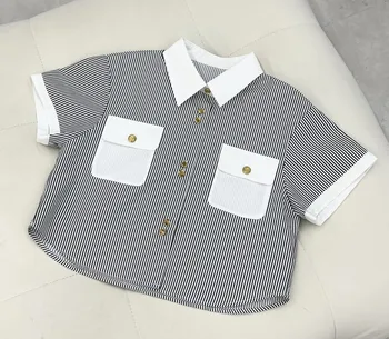 Рубашка в полоску с короткими рукавами и карманом, контрастный дизайн, повседневная мода 2023, летняя новинка 0408