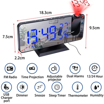 Светодиодный цифровой проекционный будильник Настольный Электронный будильник с проекцией Радио Проектор времени Прикроватные часы для спальни