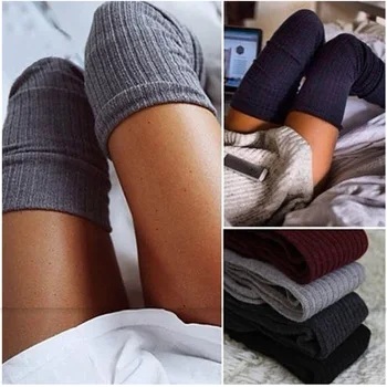 Сексуальные длинные вязаные носки Soild Color, женские чулки выше колена, женские удлиненные теплые гольфы для девочек