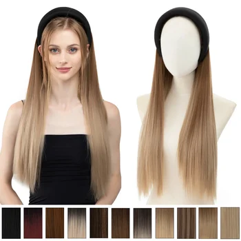 Синтетический парик с повязкой на голову, окрашенный натуральным длинным прямым омбре коричнево-черный Парик для косплея для женщин SARLA
