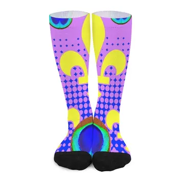 СИРЕНЕВО-ГОЛУБЫЕ носки С рисунком павлина FLEUR DE LYS, женские носки, мужские теннисные носки, комплект snow