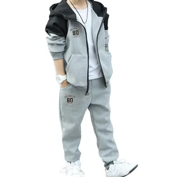 Спортивный костюм для мальчика, спортивная одежда из 2 предметов, толстовка с капюшоном и спортивные штаны, комплект с брюками для бега, детская осенне-зимняя одежда от 3 до 12 лет