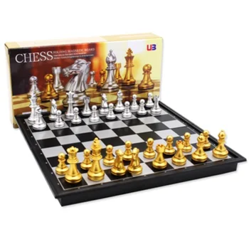 Средневековый Складной Набор Классических Шахмат с Шахматной Доской 32 Штуки Золотые Серебряные Магнитные Шахматы Портативная Игра для Путешествий для Взрослых Детей