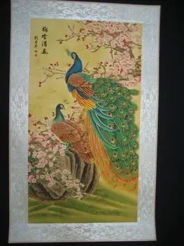 Старинная китайская роспись на рисовой бумаге с изображением Павлина от Лю Куилинга