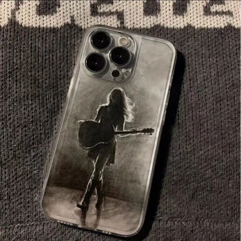 Темный Мультяшный Чехол Для Телефона Guitar Girl Clear Для iPhone 15 14 12 13 11 Pro Max Mini 8 Plus XS 15Pro 14Pro Прозрачный Окрашенный Чехол
