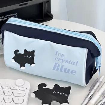 Тканевая сумка для ручек Little Black Cat, устойчивая к загрязнению, мягкая переносная дорожная сумка для туалетных принадлежностей, большая емкость, которую можно стирать.