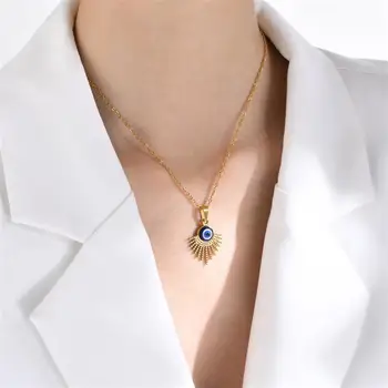 Турецкое хрустальное ожерелье с подвеской Evil Eyes для женщин, ювелирные изделия из нержавеющей стали, цепочки на ключицы золотого цвета, ожерелья
