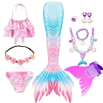 Хвосты Русалочки для девочек для плавания, детский купальный костюм для пляжа и бассейна, детский купальник Русалочки на Хэллоуин