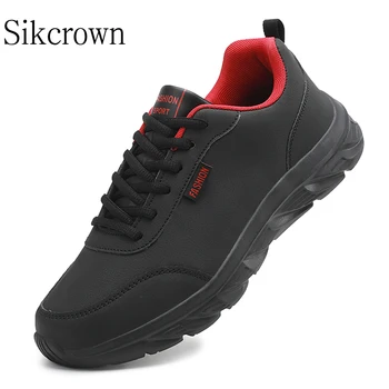 Черная спортивная обувь для мужчин, кроссовки, сверхлегкие водонепроницаемые спортивные кроссовки из искусственной кожи, Мужская износостойкая обувь для ходьбы