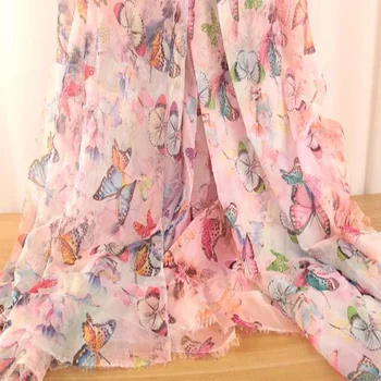 шифоновая ткань шириной 3 метра 150 см, весенняя бабочка, постепенная печатная шифоновая ткань для платья, юбочная ткань