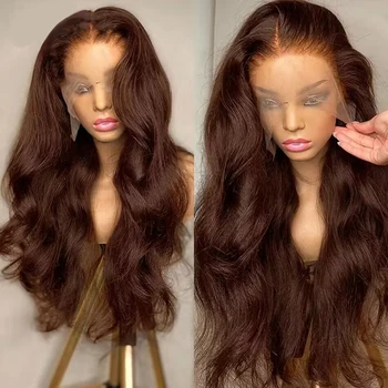Шоколадно-коричневый парик с объемной волной 13x6, Бразильский коричневый парик с объемной волной 13x4, полностью Прозрачный парик с кружевной фронтальной частью для женщин из человеческих волос