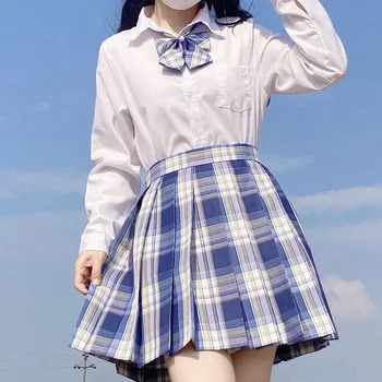 Японская униформа Jk, костюм моряка, форма корейских старшеклассников, Белая рубашка с длинным рукавом, плиссированная юбка Seifuku, комплект для косплея