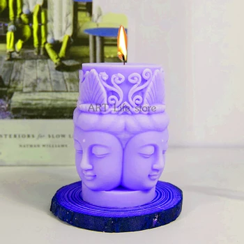 Силиконовая форма для свечей для большой четырехликой статуи Будды Гуаньинь, формы из смолы для буддийских декоративных поделок, Изготовление церковных свечей своими руками